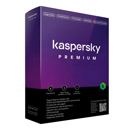 Kasperky premium 1 año de protección · Antivirus en tiempo real  · Protección de pagos en línea